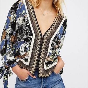 Free People Catch Me If You Can Multicolor Patterned Blouse Size XS